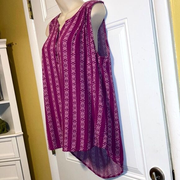 SONOMA Sleeveless Button Detail Fuschia White V Neck Bohemian Tunic Womens Large - Picture 7 of 13